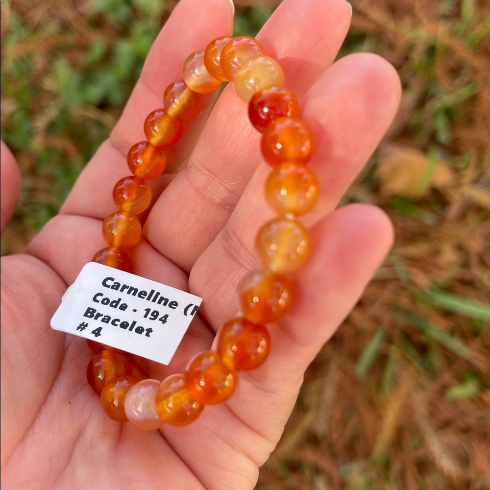 NWT Natural Genuine Carnelian Beaded Elastic Bracelet - Picture 5 of 7